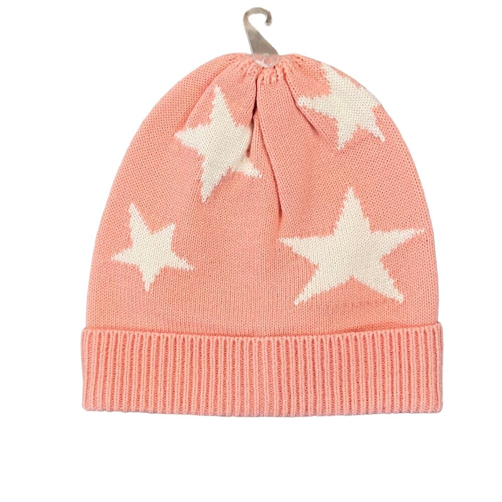 NWT J. Crew Girls' Pink W/Ivory Stars Knit Hat/Beanie
